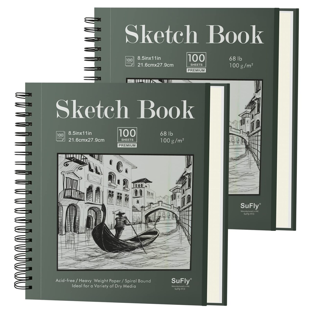 Sketch Book 8.5"x11", Spiral Sketchbook Pack of 2, SuFly 200 Sheets (68 lb/100gsm) Acid Free Sketch Pads for Drawing for Adults Spiral Bound with Hard Cover for Kids & Adults, 100 Sheets Each